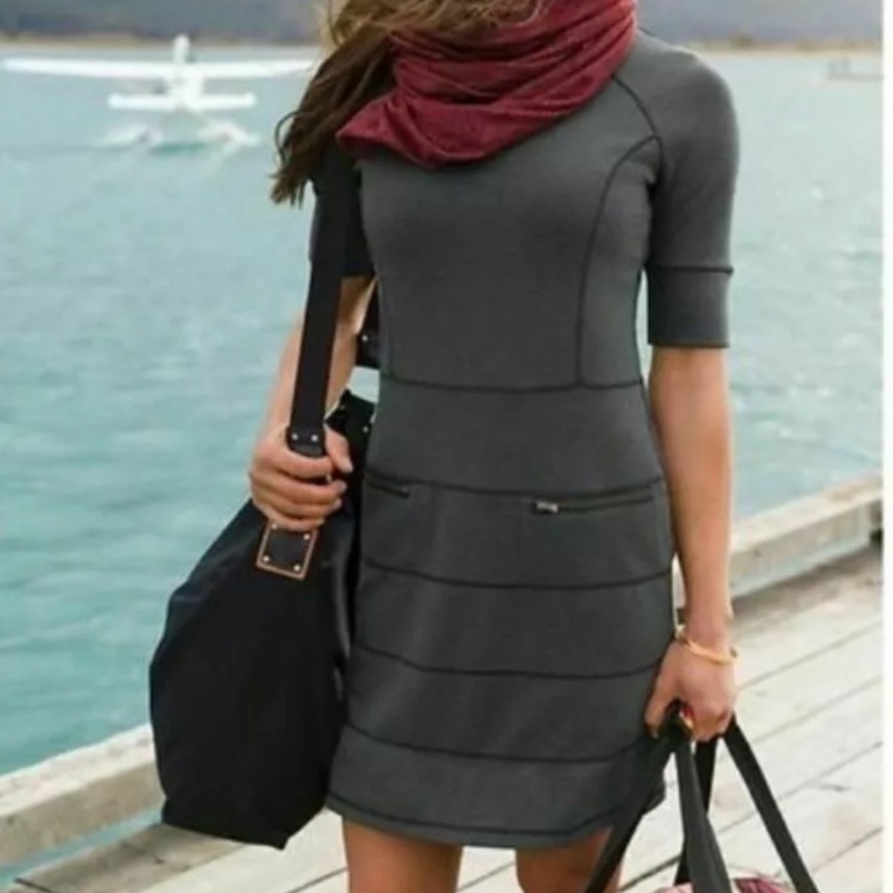 Athleta strata zipper stripe detail dress charcoal gray XSP